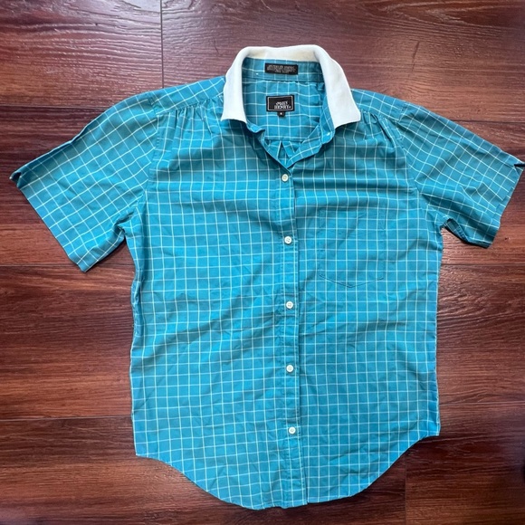 Vintage John Henry Blue Checkered Short Sleeve Button Down Shirt White Collar 8 - Picture 1 of 9